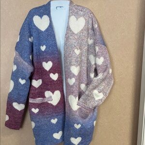 Francesca's Collections Blue and Purple Heart Cardigan
